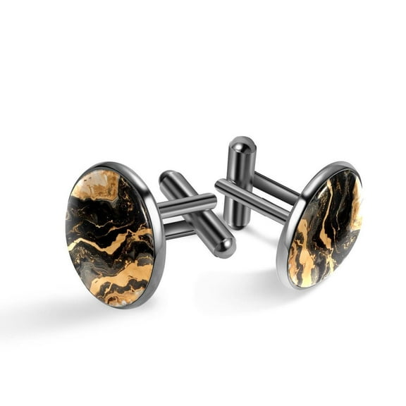 PhooArto Men's Classic Stainless Steel, Black Golden Marble Print Cufflinks Business Wedding Shirts, Black