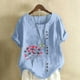 thumbnail image 2 of Vestidos Casuales Para Mujer, Blusas De Mujer De Moda Blusa informal de lino con cuello redondo, manga corta y botones para mujer, 2 of 4