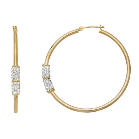 Simply Gold 10K Yellow Gold 2x42mm Hoop with Swarovski Crystal Elements Earrings