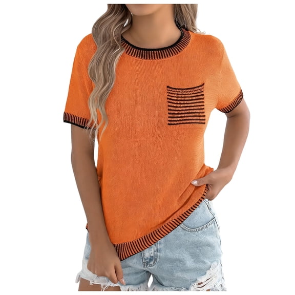 yillto Women's Short Sleeve Sweater Fashion Knit Spring Summer Tops Round Neck Casual Business Blouse