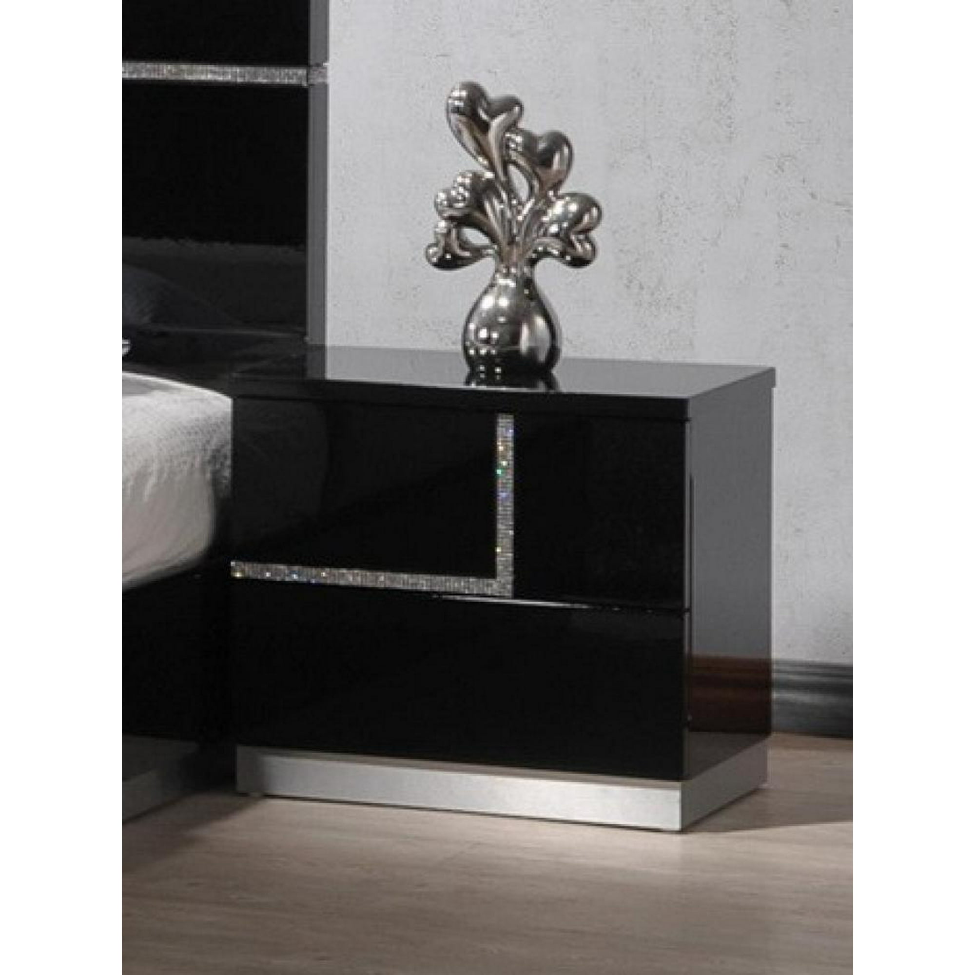 Black Lacquer With Crystal Accents King Bedroom Set 3pcs Modern Crystal Accents King Bedroom Set 3pcs
