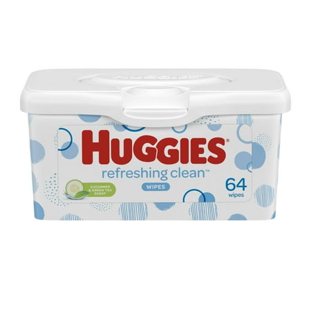 HUGGIES Refreshing Clean Scented Baby Wipes, Hypoallergenic, Refillable Pop-up Tub (64 Total Wipes)