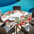 thumbnail image 6 of Cardinal Bird Round Tablecloth, Fitted Table Cover with Elastic for 55"-60" Round Tables, Winter Poinsettia Berry Pine Cones Floral Table Cloth Outdoor Indoor Dinning Party Waterproof Tablecloths, 6 of 7