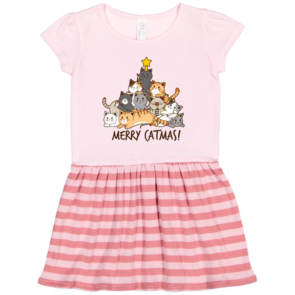 Inktastic Merry Catmas with Cat Tree and Yellow Star Gift Toddler Girl Dress