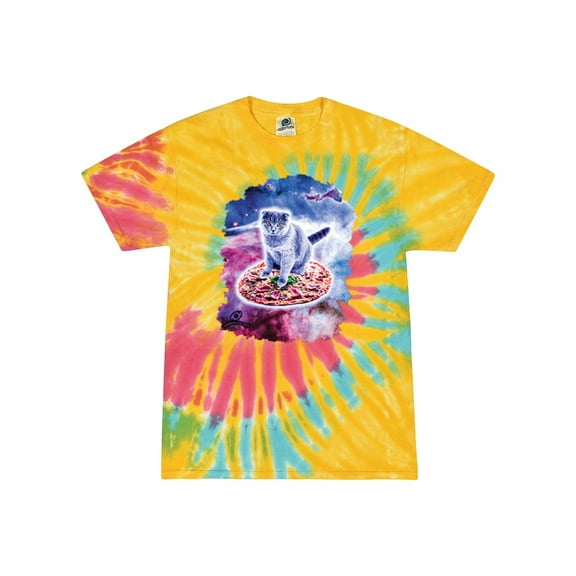 Wild Bobby, Cute Trippy Space Cat Riding Pizza, Animal Lover, Tie-Dye Tees, Aurora, Medium
