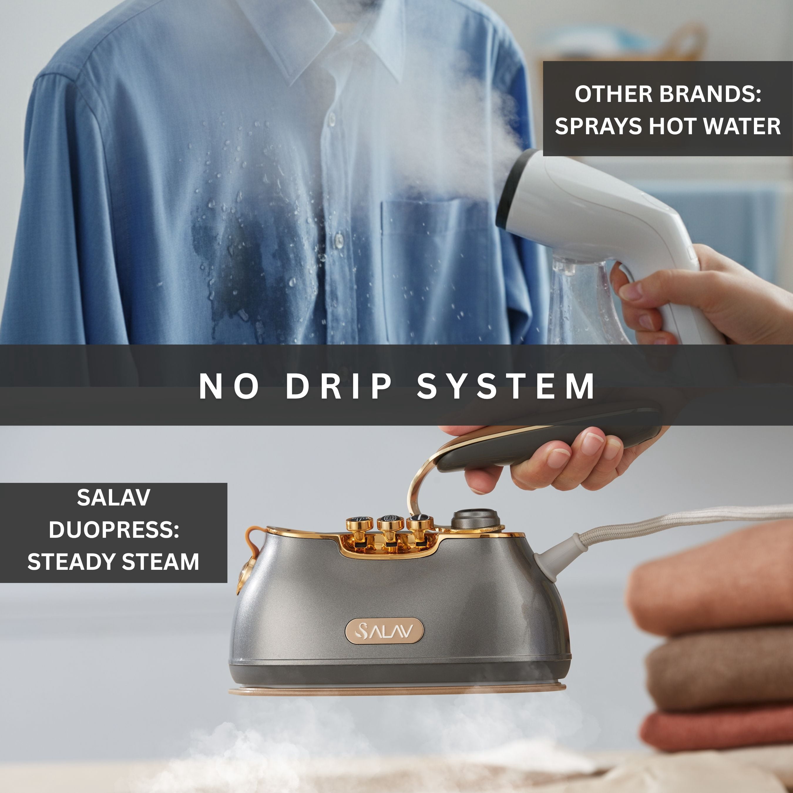 SALAV® Retro Edition Duopress Steamer and Iron with Ceramic Coated Plate, Titanium