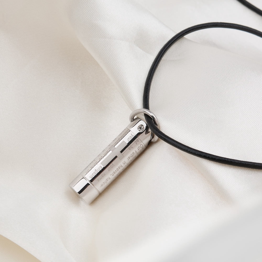 Cylinder Style Memorial Cremation Jewelry Urn Ashes Holder Necklace (Silver Lord is Prayer Cross Cylinder)