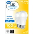 thumbnail image 2 of Great Value LED Light Bulbs, 100 Watts Eqv, Soft White, A19 General Purpose Light Bulbs, 9yr, 4 pack, 2 of 9
