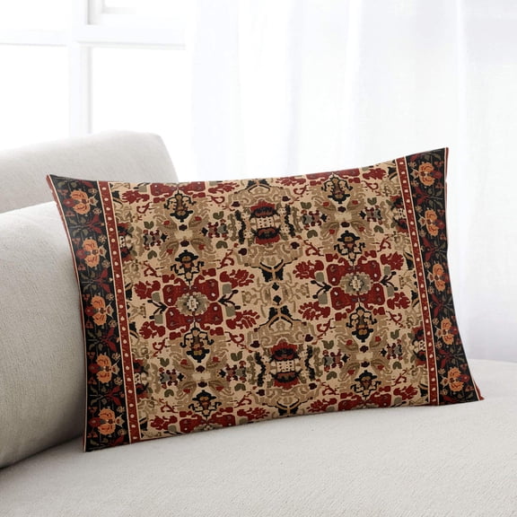 Brown Red Boho Throw Pillow Covers, Vintage Geometric Abstract Art Soft Breathable Pillow Cases with Invisible Zipper for Sleeping, Toddler Pillowcases for Couch Bed Sofa Chair 12x20 Inches