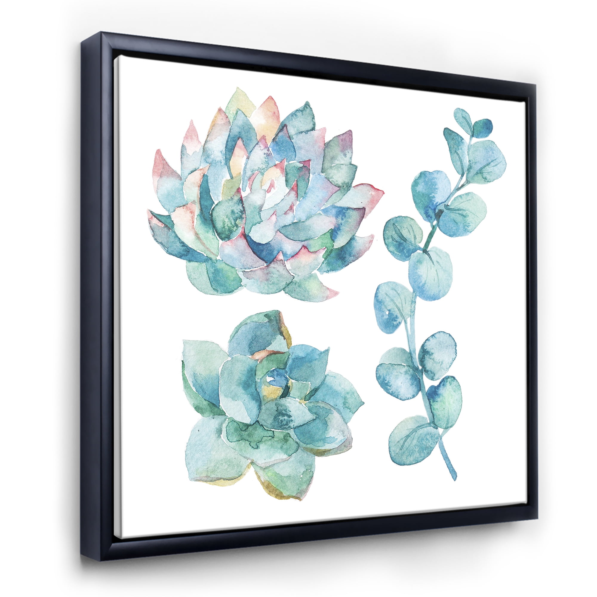 Designart 'Succulents and Eucalyptus Leaves' Traditional Framed Canvas Wall Art Print