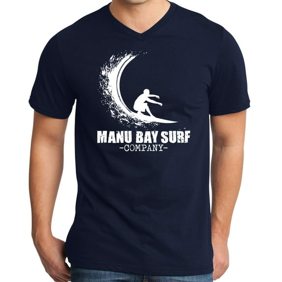 Mens Manu Bay Surf Company WHITE WAVE Surfer T-shirt, Extra-Small New Navy