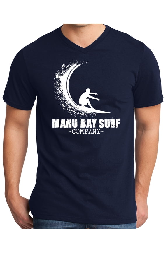Mens Manu Bay Surf Company WHITE WAVE Surfer T-shirt, XL New Navy