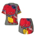 thumbnail image 6 of "Wukai Dinosaur Super Hero Cartoon Women's Pajama Set - Short-Sleeve Top and Shorts with Elastic Waistband and Pockets for Loungewear, Yoga, and Casual Wear-XX-Large, 6 of 8