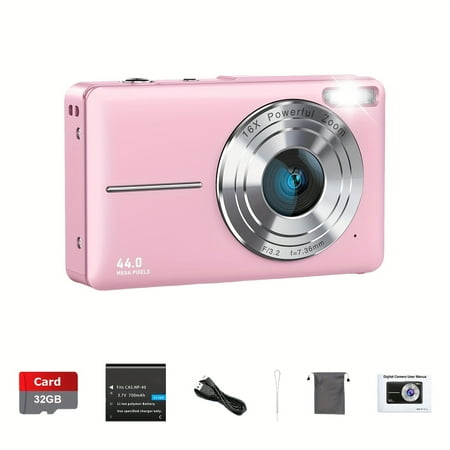 [Camkory | 44MP] Camkory FHD 1080P 44MP Digital Camera | 16X Zoom, 32GB SD Card, Compact Small | Best Gift for Boys Girls with Lanyard