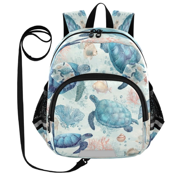 RMDQTR Adorable Ear-Print Backpack with Reflective Strip and Anti-Lost Leash Adjustable Shoulder Straps Mini Travel Backpack Deep Green Sea Turtles