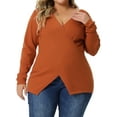 thumbnail image 1 of GRACE & GRANTURE Chandails à Col en V Profond pour Femmes Grande Taille, 2X Orange, 1 of 6