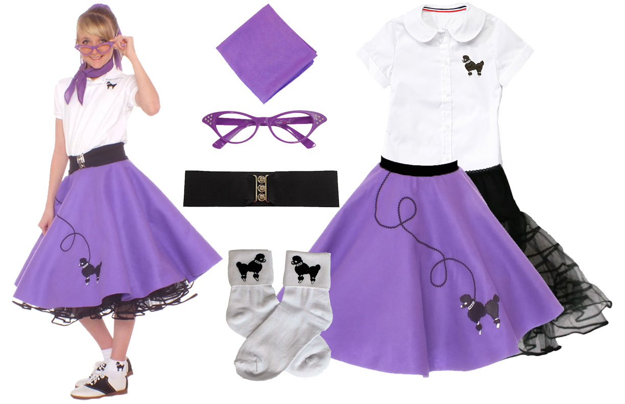 18/" Purple FELT Poodle Skirt /_ Girl Size SMALL Ages 4-6 24/" /_ L /_ Waist 18/"