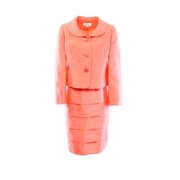 Le Suit NEW Orange Coral Women's Size 8P Petite Tiered Skirt Suit Set $200