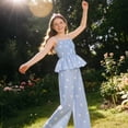 thumbnail image 5 of OGLCCG Tween Girls Summer 2 Piece Set Ruffle Cami Top and Wide Leg Pants with Pockets Bow Printed Lounge Outfit Size 5-15 Years, 5 of 7