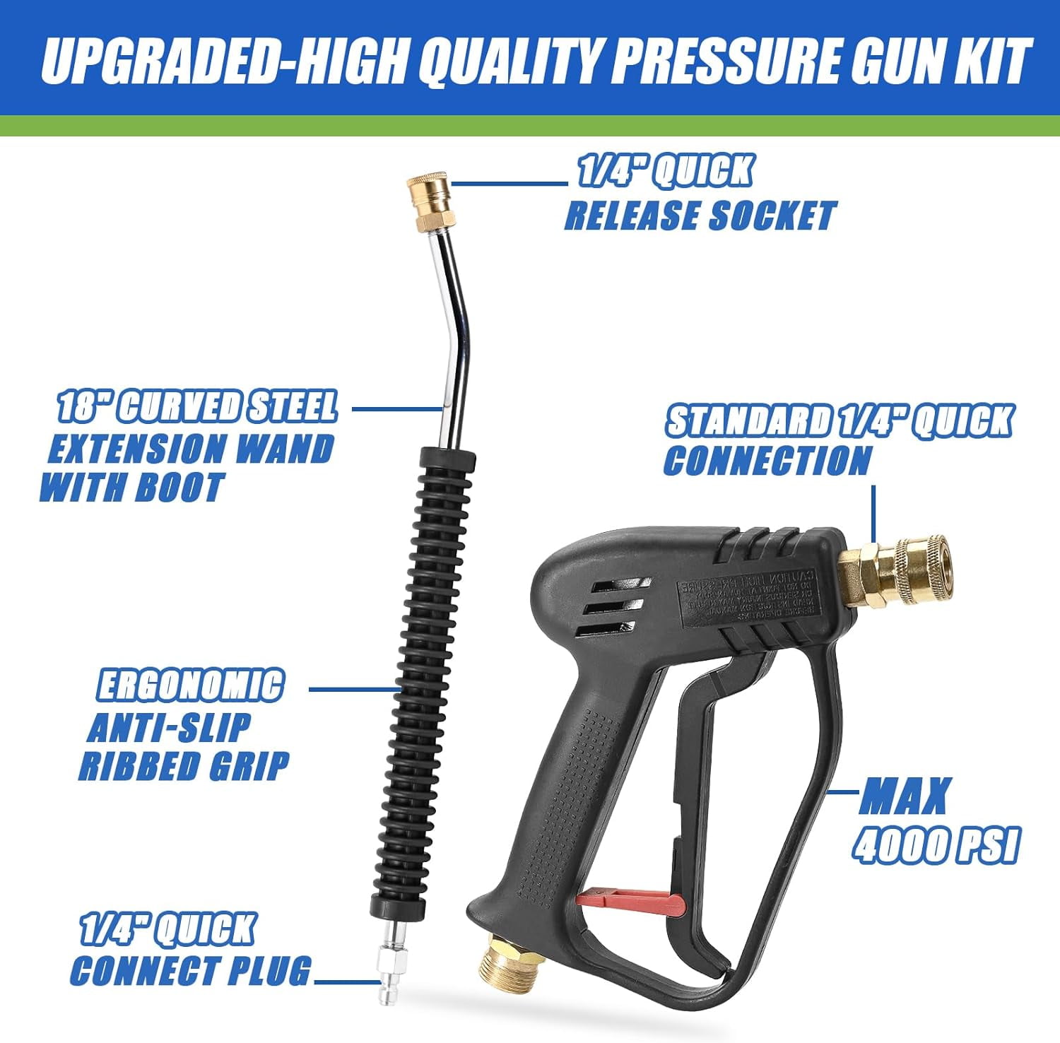 Pressure Washer 2030 PSI Max, Power Washer Electric Powered, 50FT Pressure Hose, Short Gun & Extension Wand, Foam Cannon, 5 Nozzles, Cars Patios Washer