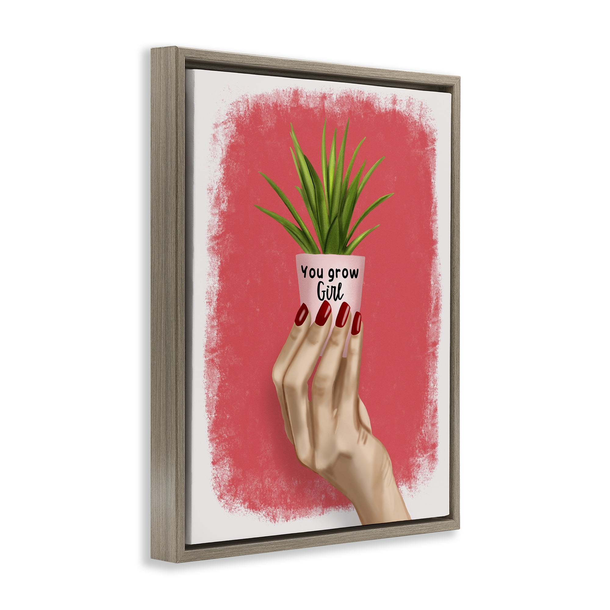 Stupell Industries You Go Girl Plant People Painting Brown Floater Framed Canvas Art Print Wall Art, 25 x 31