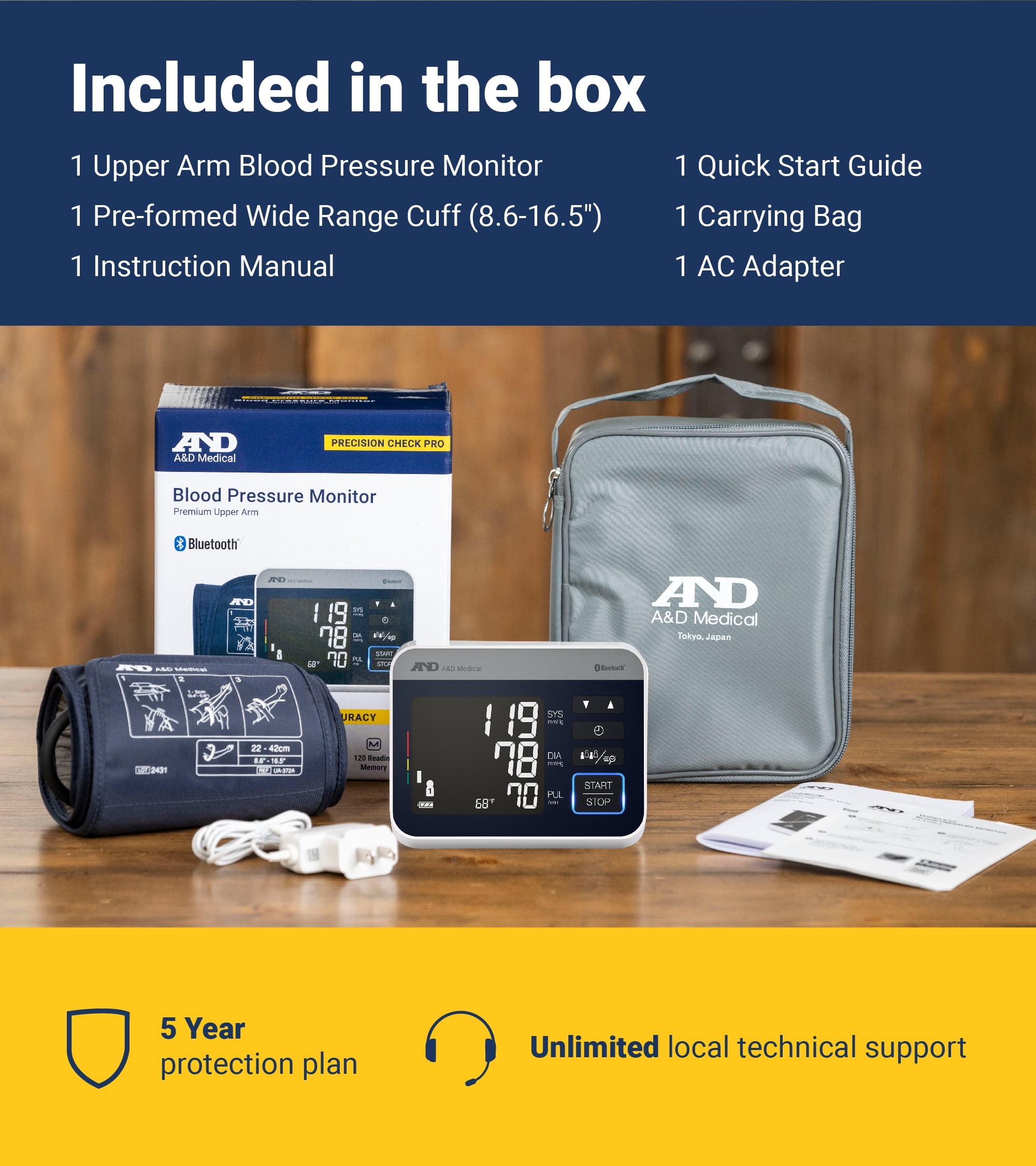 A&D Medical UA-910BLE Bluetooth Heart Rate Detection Upper Arm Blood Pressure Monitor with Bluetooth