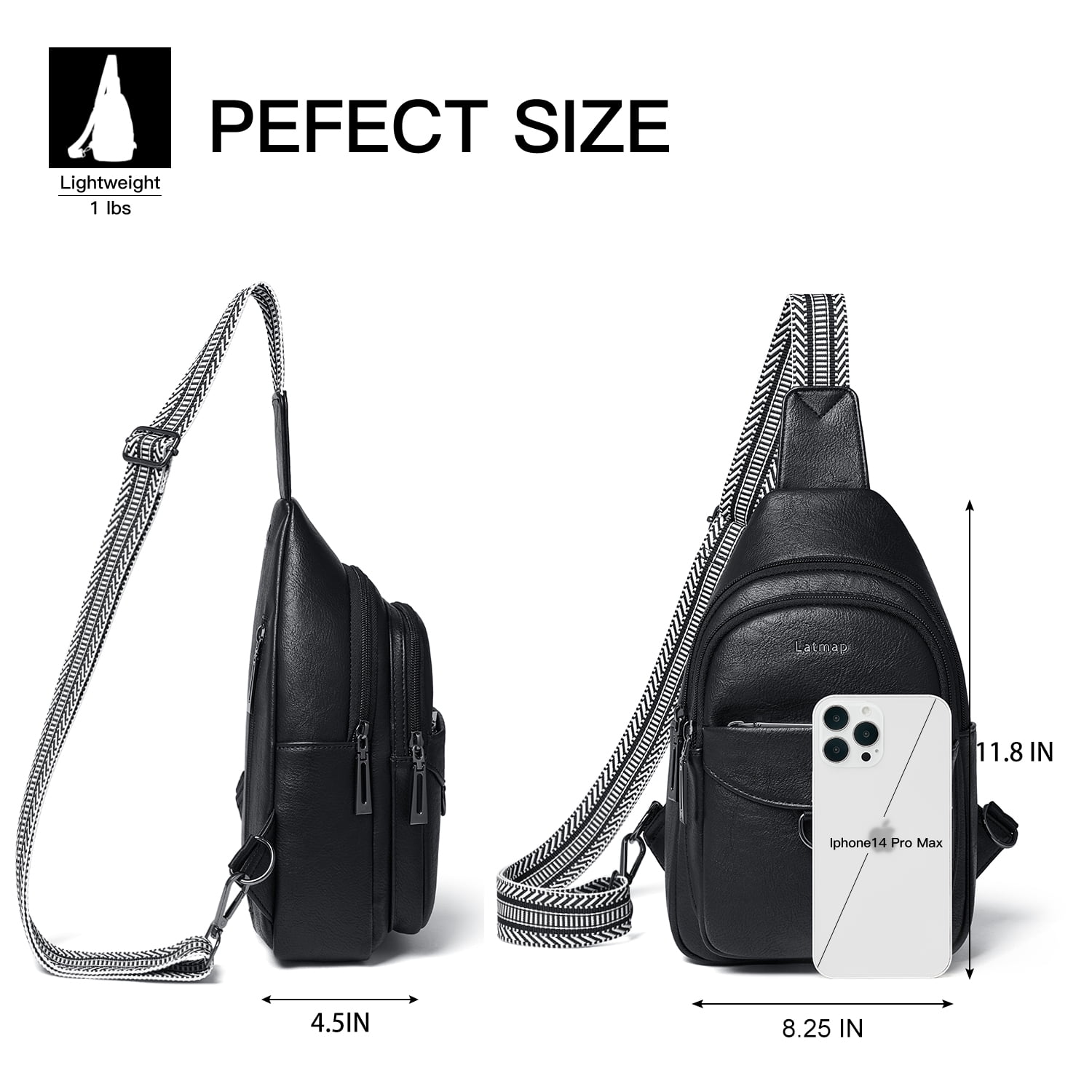 LATMAP  Crossbody Sling Bag, Anti-Theft Travel Chest & Belt Bag for Women and Men, Faux Leather