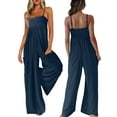 thumbnail image 3 of Jumpsuits for Women Spaghetti Strap Wide Leg Overalls Summer Rompers with Pockets Navy Blue S, 3 of 7
