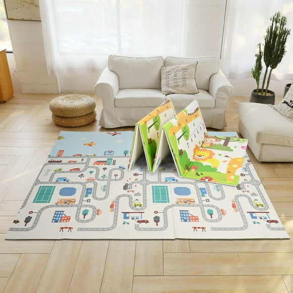Baby Playmat, 79" x 71" Double Side Reversible Foldable Play Mat Waterproof Foam Floor Crawling Mat