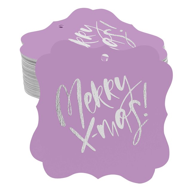 Inkdotpot Pack Of 100 Merry X-Mas Christmas Paper Tags DIY Craft Bracket Shape Real Silver Foil Hang Tags