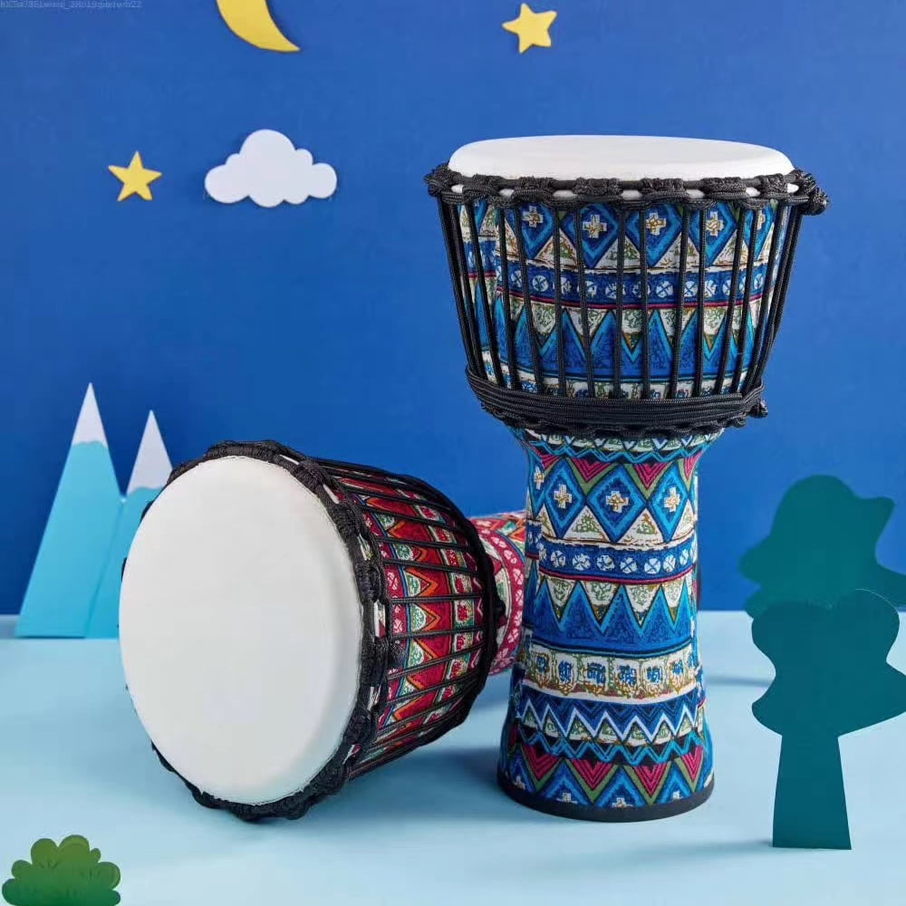 8-Inch African Djembe Hand Drum - Portable Percussion Musical Instrument with Colorful Art Designs