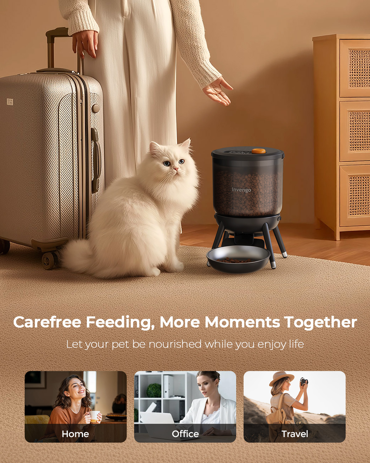 Automatic Cat Feeder, 12 Cups/3L Timed Cat Feeder One-Touch Top Button Feeding Pet Feeder, Food Dispenser with Top Button Manual Feed, Black