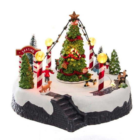 Kurt S. Adler 7-Inch Battery-Operated Musical LED Ice Rink with Tree Table Piece, Multi