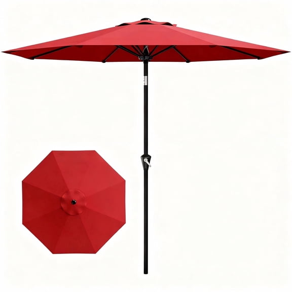 Senfot 9FT Outdoor Patio Umbrella Push Button Tilt 8 Sturdy Ribs Red