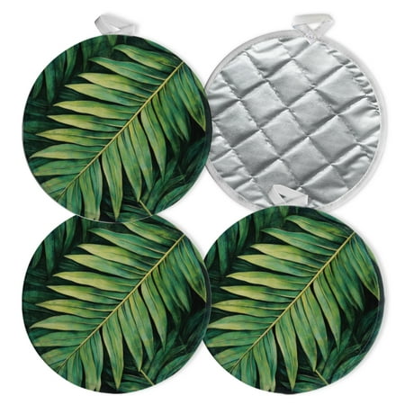 

4 PCS Pot Holders for Kitchen Potholders Sets with Hook for Oven Cooking Baking Tropical Green Pattern Of Leafy Palm Tree