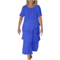 thumbnail image 2 of mfyjkho Vestidos para mujer, Vestido plisado de manga corta con cuello redondo, elegante e informal, de color liso para mujer Vestidos maxi para mujer m, 2 of 7