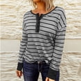 thumbnail image 4 of Posijego Womens Striped Long Sleeve Shirts V Neck Button Blouses Spring Casual Loose Women's Plus Tops, 4 of 7