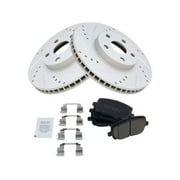 Front Ceramic Brake Pad and Cross Drilled and Slotted Rotor Kit - Performance Type - 5 Lug - Compatible with 2003 - 2008 Toyota Corolla 2004 2005 2006 2007