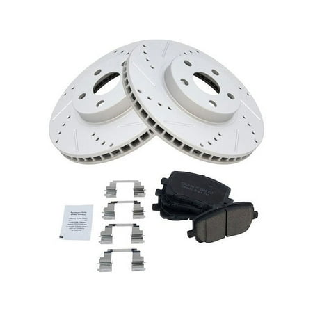 Front Ceramic Brake Pad and Cross Drilled and Slotted Rotor Kit - Performance Type - 5 Lug - Compatible with 2003 - 2008 Toyota Corolla 2004 2005 2006 2007