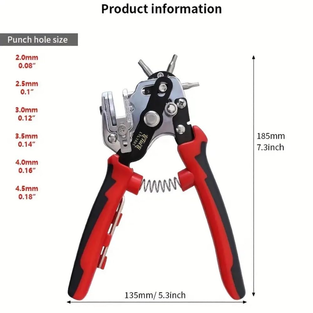 Leather Hole Punch Tool Multi Hole Sizes 45# Steel Puncher For Belts, Watch Bands, Straps, Dog Collars, Saddles, Shoes, Fabric, DIY Home, Craft Projects