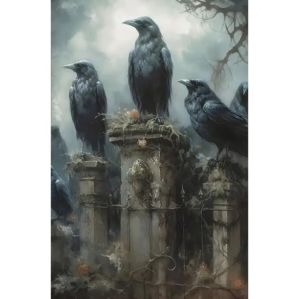 Dark Academia Art Crow Cuervo's Call póster impresiones para sala de estar, decoración del hogar, bruja gótica, Gato Negro, pintura en lienzo, arte de pared