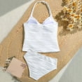 thumbnail image 4 of Babcutegg Girls Two-Piece Printed Swimsuit Set – White Wavy Pattern Top and Matching Bottom with Floral Embellishments for Summer Swimwear White Size 12, 4 of 7