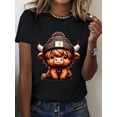 thumbnail image 1 of Women's Fashion Casual Sports T-Shirt, Cute Cartoon Cow Print, Round Neck, Polyester, Stretch Knit Fabric, All Seasons, Ladies Leisure Sportswear Tee For Adult, Men, Women, Teen, Teenager, Adolescent, 1 of 8