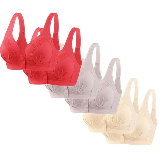 Timegard Front Closure Bras for Women 6pc Wireless Full Support Breathable Comfy Everyday Thin Bras