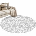 thumbnail image 2 of 4ft Round Rug, Boho Gray Flower Non-Skid Rubber Backing Large Area Rugs - Living Room Bedroom Home Office, Vintage Farmhouse Leaf Spring Plant Indoor Floor Mat Carpets Washable Rug, 2 of 9
