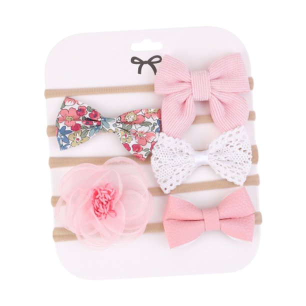 Conjunto de 5 diademas con lazo para bebé, de nailon flexible y , para recién nacidos de 3 a 6 meses. estilo B
