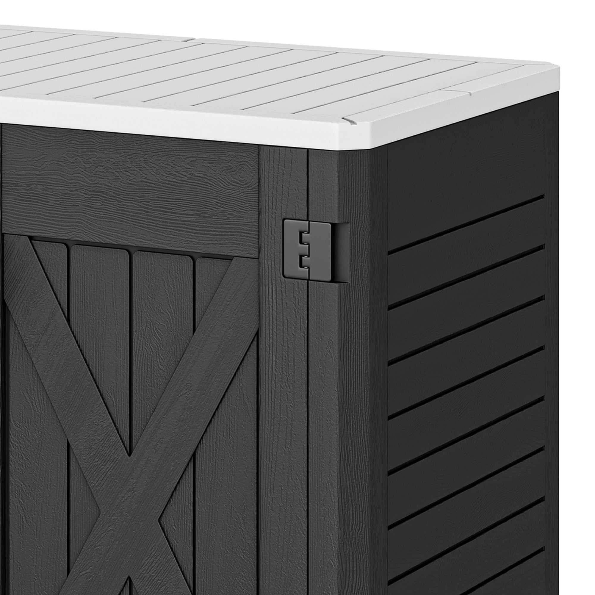 Dextrus 35 Cu ft Outdoor Horizontal Storage Shed with x-Shaped Lockable Door, Weather Resistant Resin Tool Shed