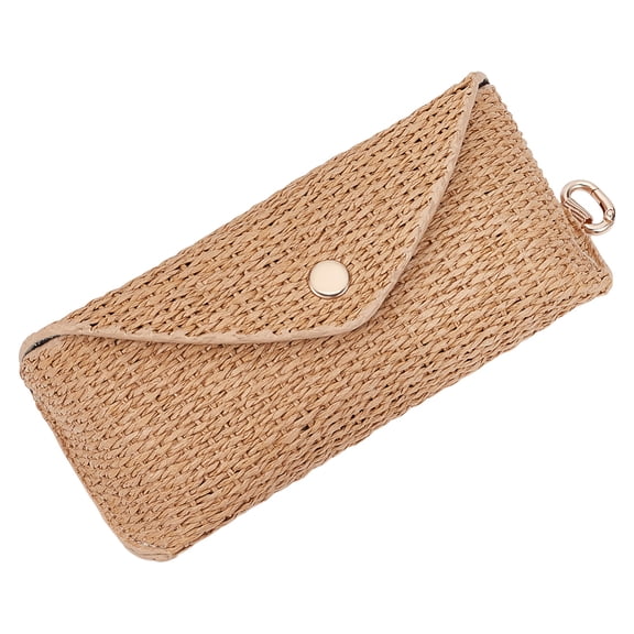 Woven Straw Glasses Case Rectangle Eyeglass Cases with Clip Hard Shell Protective Sunglasses Pouch