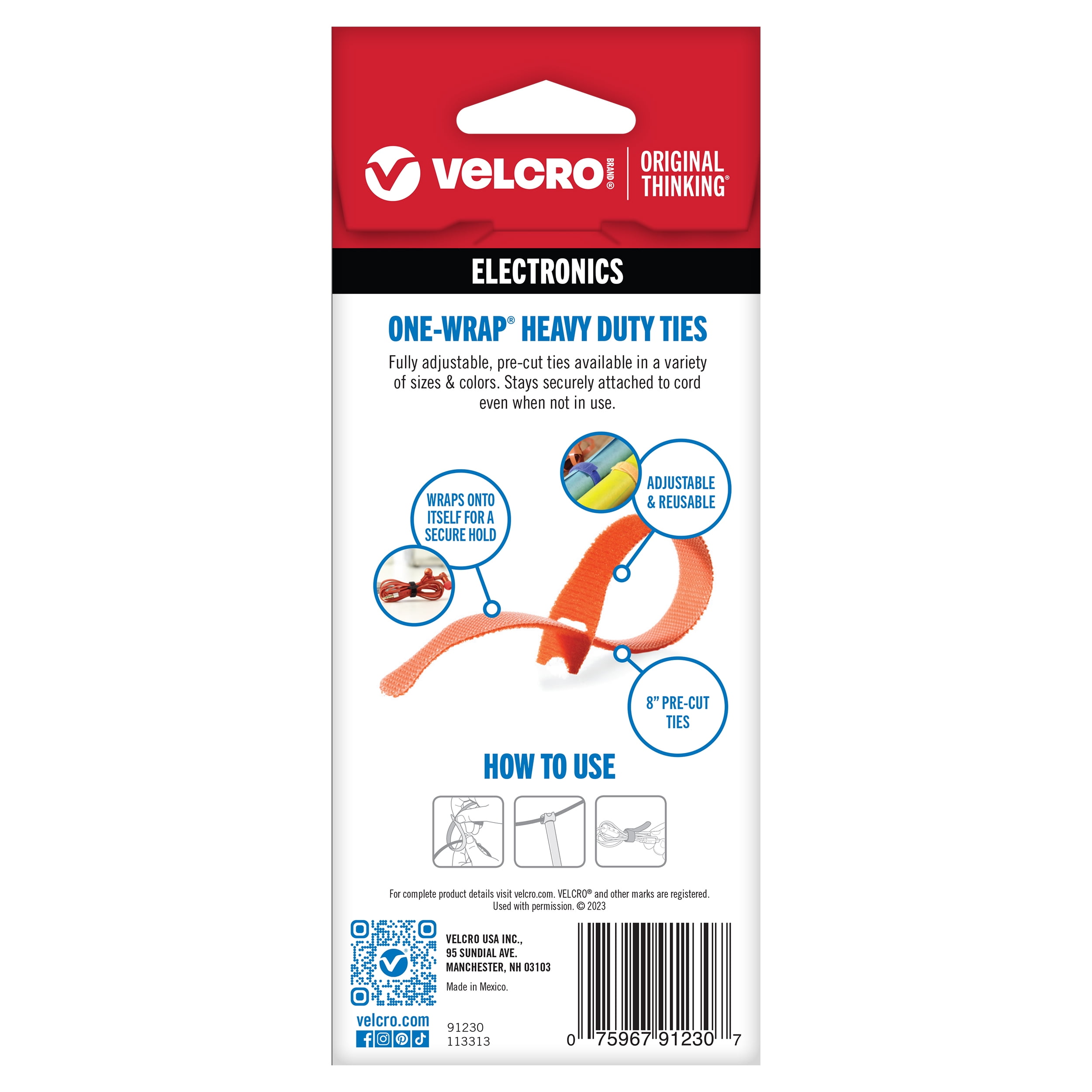 (2 pack) VELCRO Brand ONE-WRAP Heavy Duty Ties for Electronics, Multicolor 8" x 1/2" Reusable Ties 6 Count