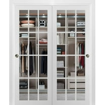 Sliding Closet 12 lites Bypass Doors | Felicia 3355 | Sturdy Rails Moldings Trims Hardware Set | Wood Solid Bedroom Wardrobe Doors